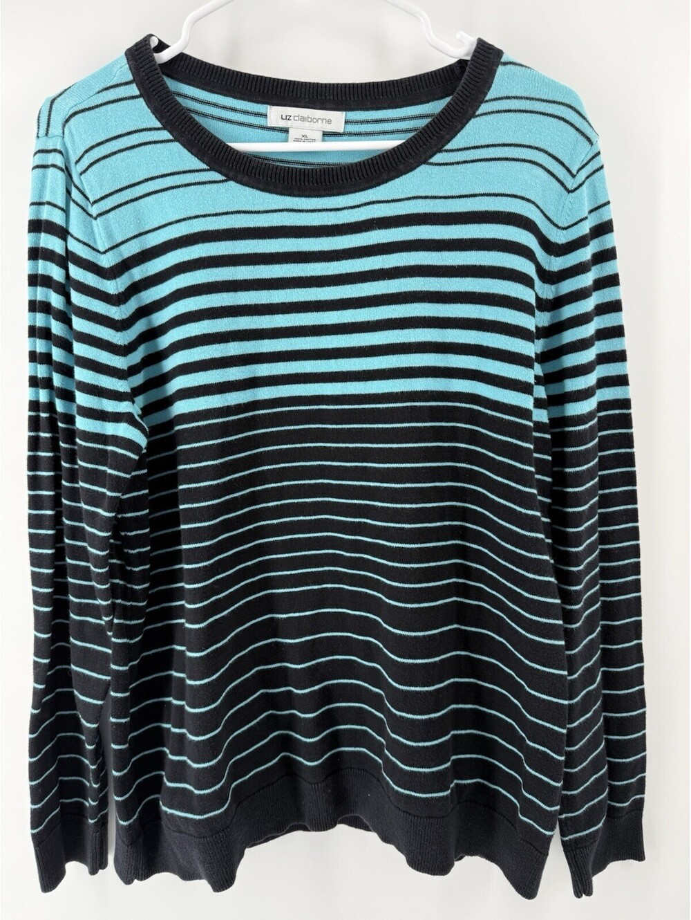 Liz Claiborne Blue Green Striped Sweater XL Long Sleeve Pullover